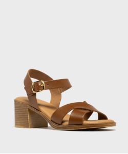 Sandales à talon et larges brides en cuir femme - Tanéo